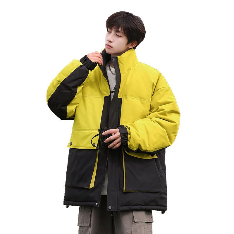 Collar Down Jacket for Men and Women, the New Thickened Warm Winter, Cold-resistant Contrasting Color Splicing Tooling Jacket Is Warm