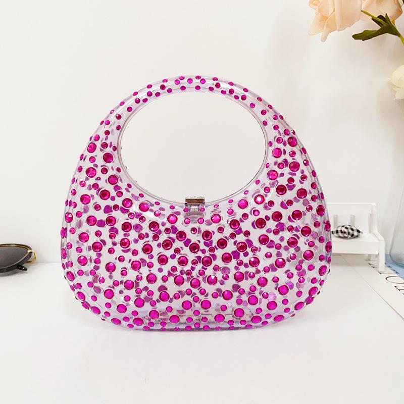 2023 New Handbag Women Transparent Summer Acrylic Bags Diamond Encrusted Evening Bags Luxury Designer Wedding Clear Bags