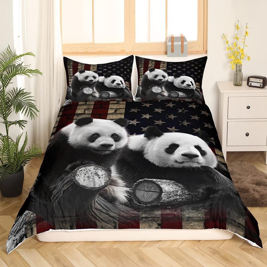 Cartoon Panda Duvet Cover Set Cute Kawaii Wild Animals Comforter Cover King Queen Size Bedding Set With Pillowcase For Kids Girl