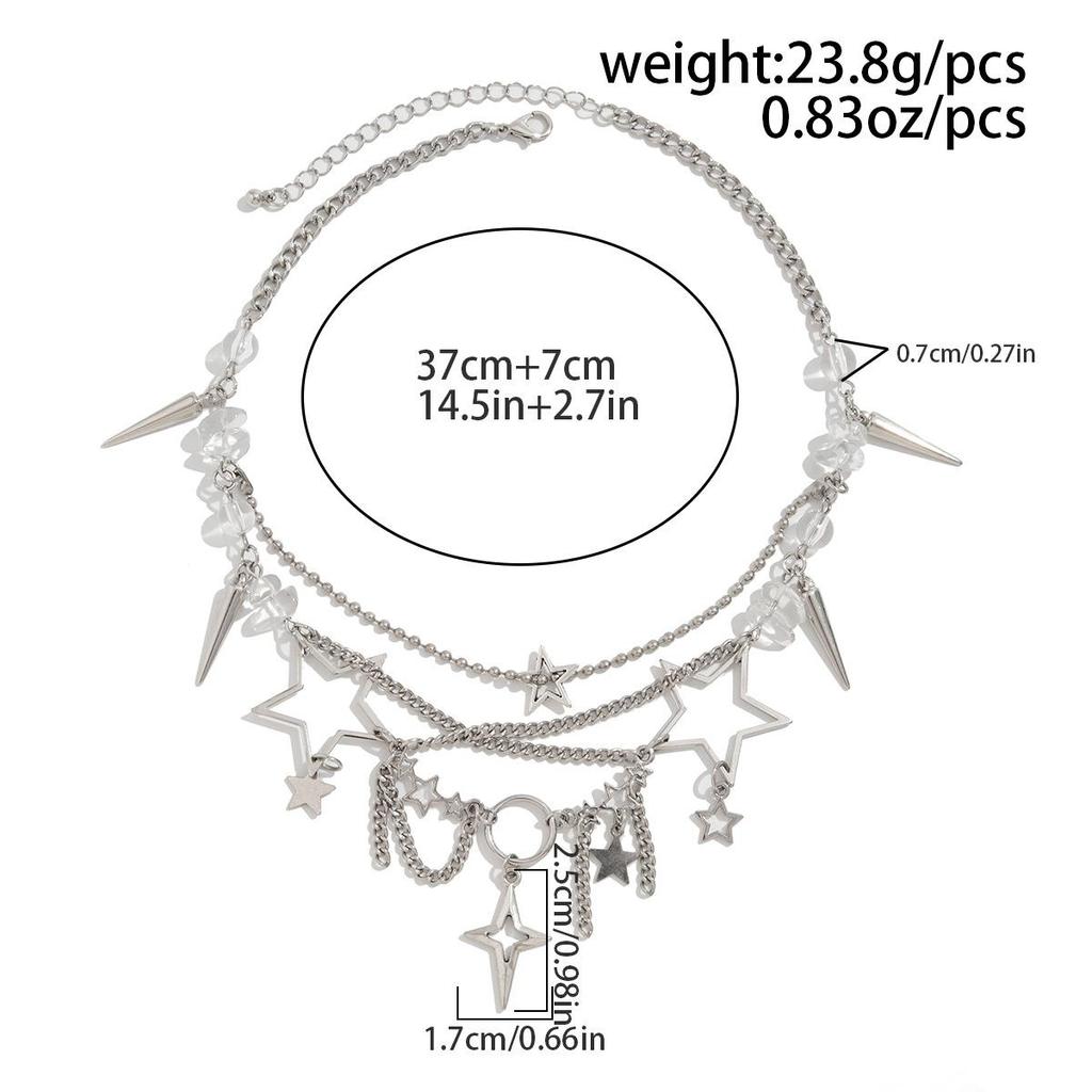 Quaste Pentagramm Perlenkette Nischendesign Hip Hop Stil Schlüsselbeinkette Übertrieben Mehrlagig Unregelmäßig Gestapelt Damen Halskette