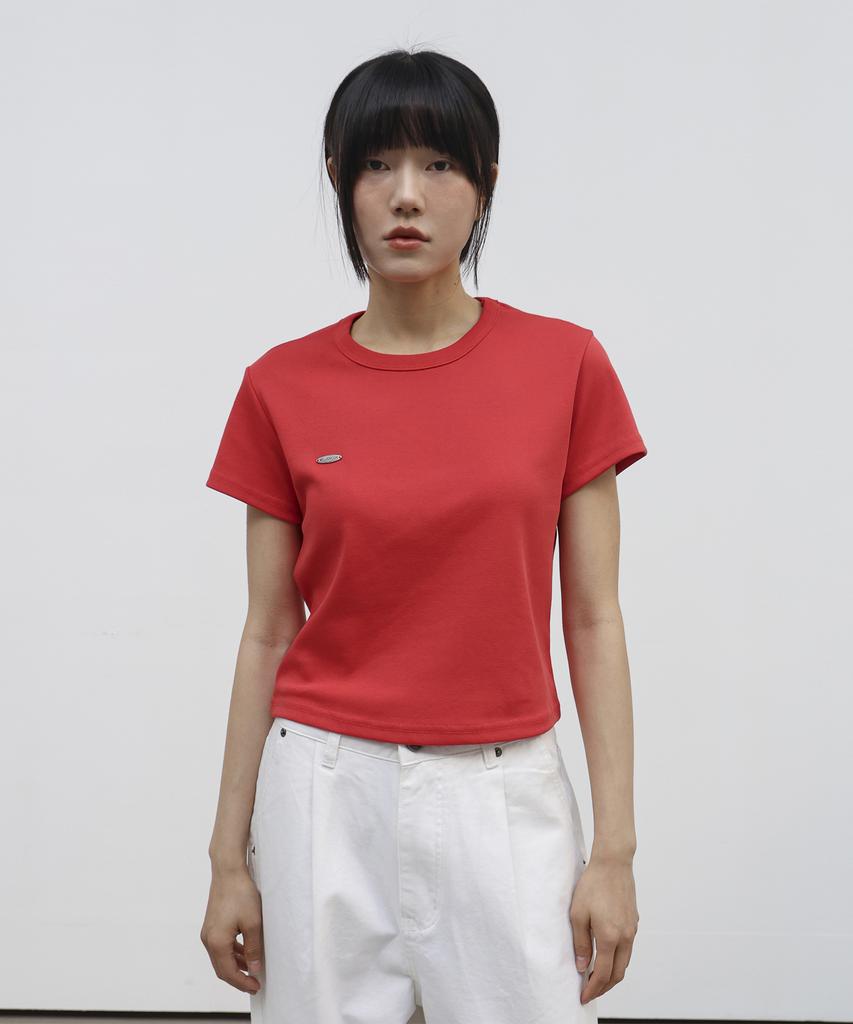 Millieonkoleu Flat Round Neck Short Sleeve T-Shirt_Red