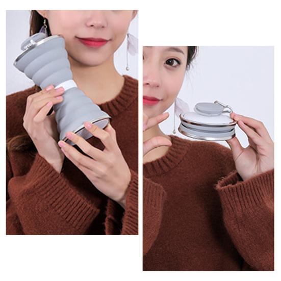 500ml Retractable Water Bottle Food Grade Leakproof Good Sealing Effect BPA Free Heat-Resistant Folding Type Water Bottle Retractable Beverage Cup