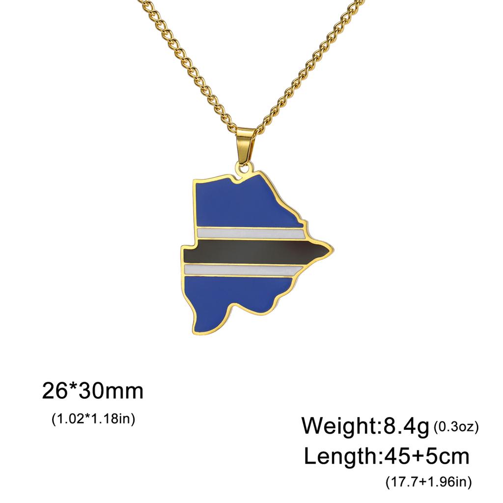 Collane con Ciondolo Mappa Bandiera del Botswana per Donne Acciaio Inossidabile Olio a Goccia Paese Africano Etnico Gioielli Regalo