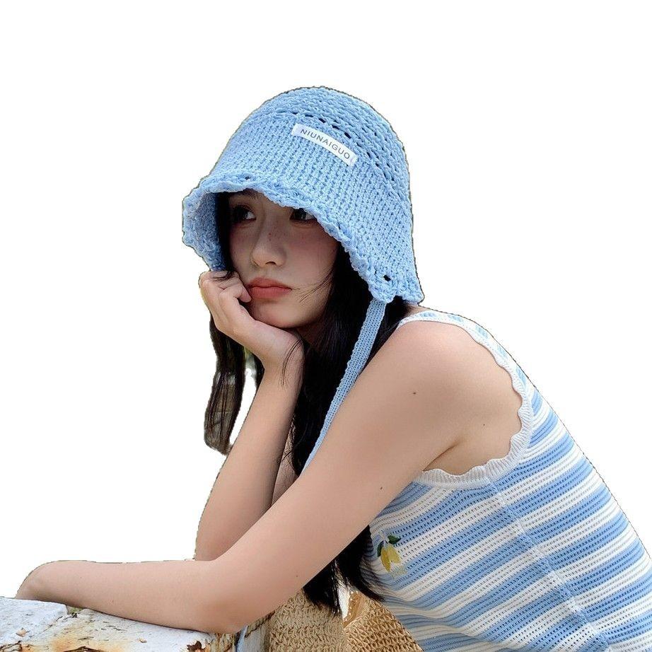 Hand Crocheted Bucket Hat Women's Versatile Face Small Sunscreen Basin Hat Thin Hollow Knitted Wool Hat Retro