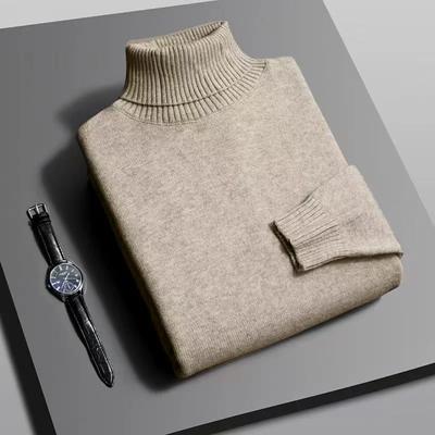 Automne Homme Pull Tricoté Col Roulé de Haute Qualité Coupe Slim Manches Longues Anti-Boulochage Pull Couleur Unie Tendance Homme Streetwea