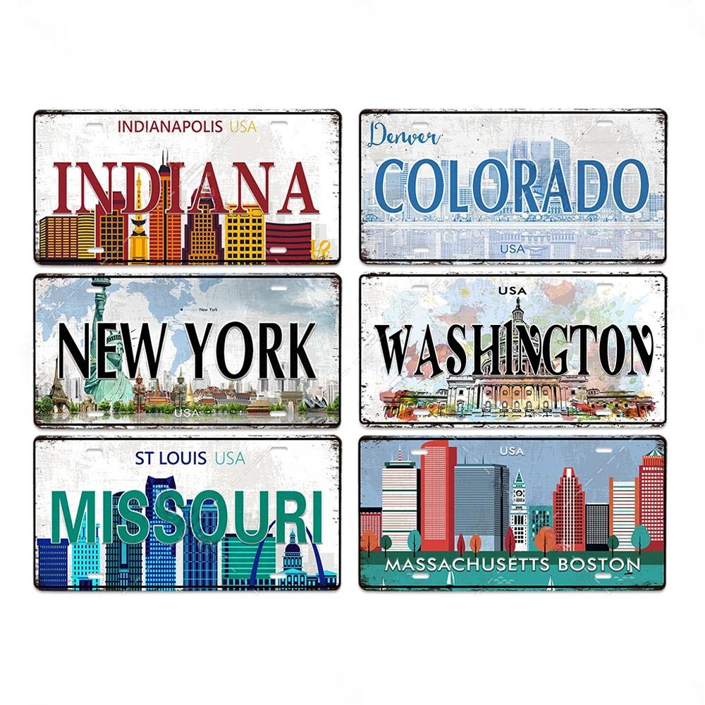 Vintage Country Metal Signs Posters Licenses Plate Decor for Living Room Colorado Lansing Nevada Ohio Washington Plaque