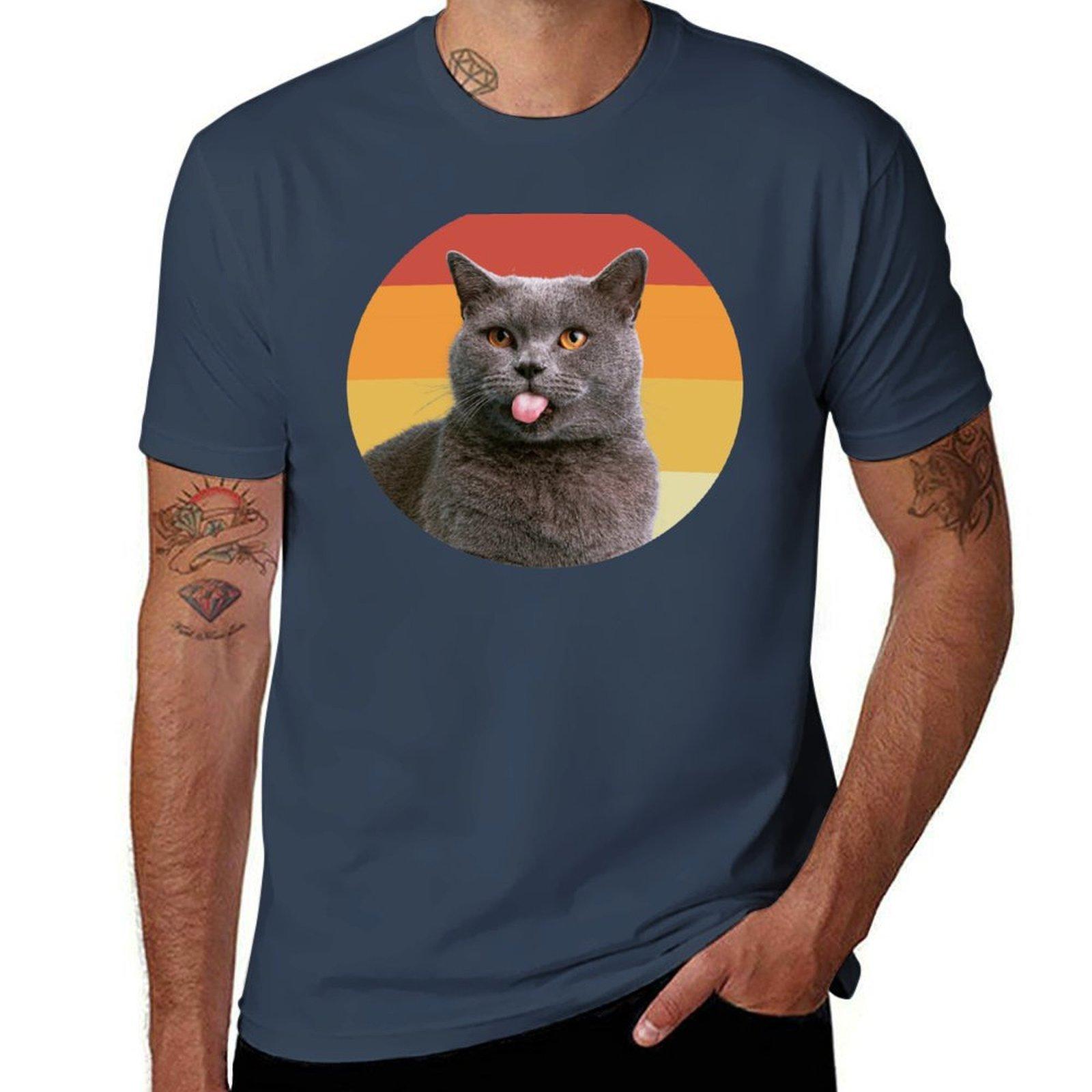 british shorthair cat vintage retro face TShirt Basic Breathable Solid Color TShirt S