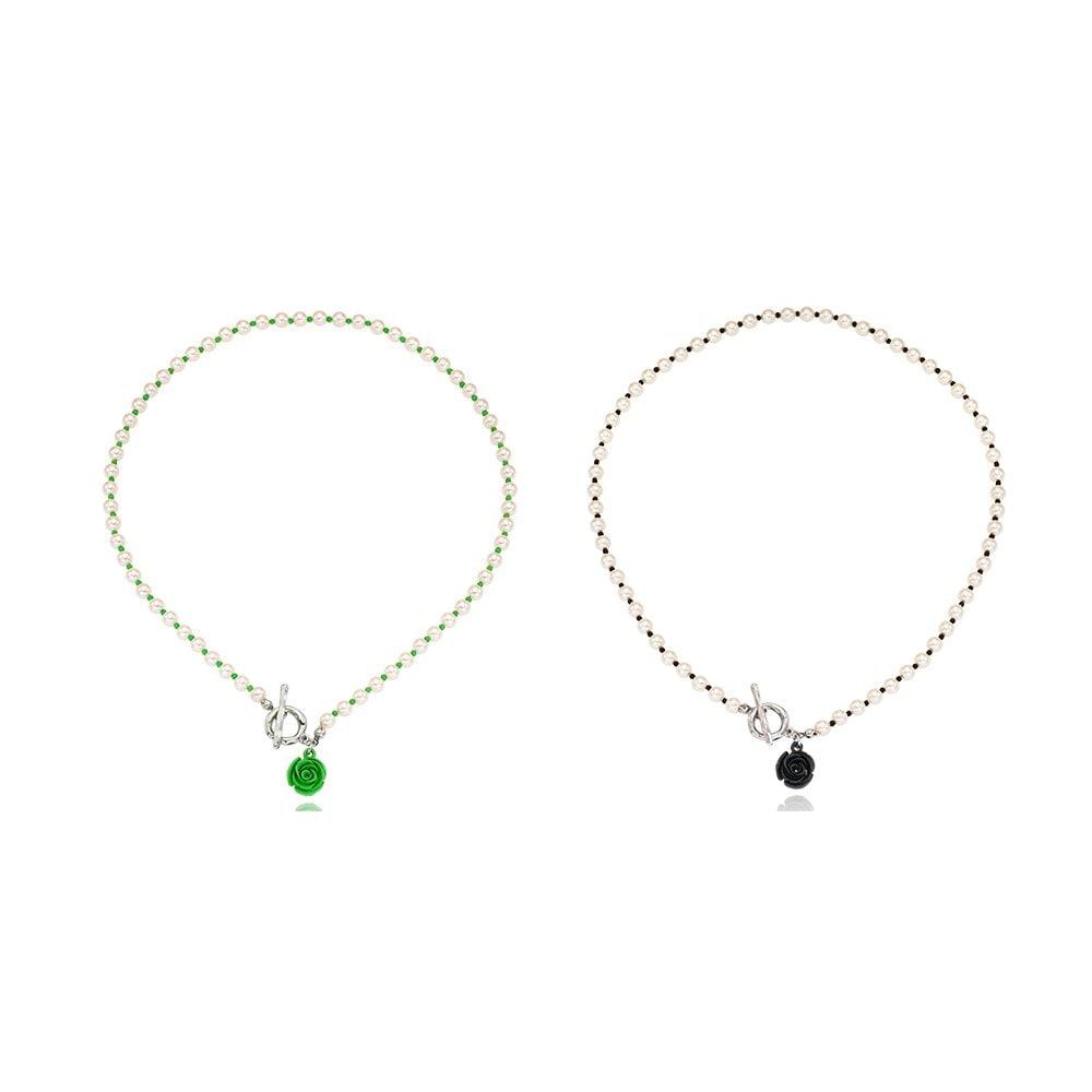 [Vintage Hollywood] Pearl N Beads Rose Necklace_Green Vh2435Ne008M