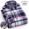 Men's Long Sleeve Cotton Plaid Shirt with Velvet Lining
