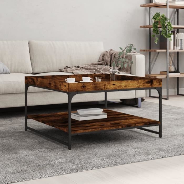 VidaXL Table basse chêne fumé 80x80x45 cm bois d'ingénierie et fer 832815