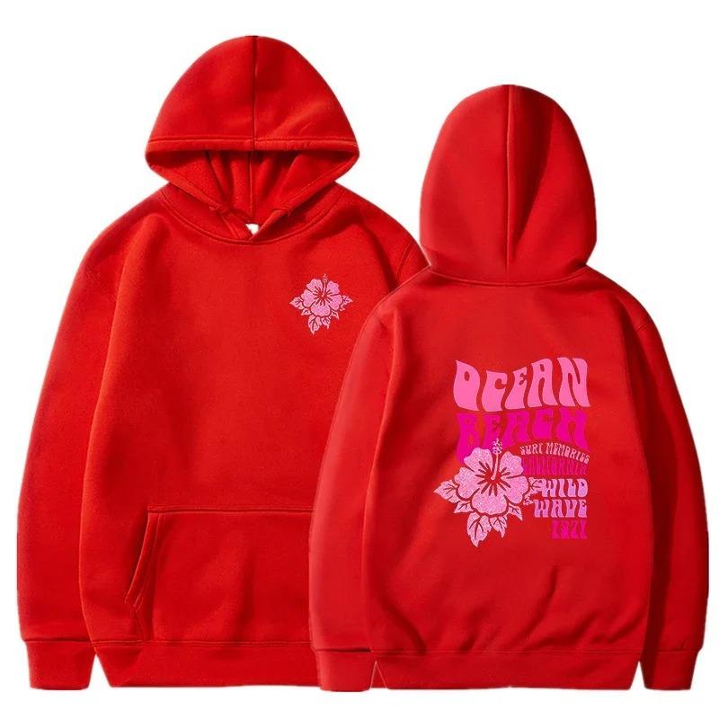 Women Fashion Casual Hoodies Ocean Beach Flower Slogan Front Back Pink Sweatshirts Beach Aesthetic Pullover Hoodie Trip Tops
