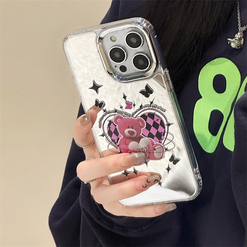 Zhitai Three-in-One Mirror Silicone Case for iPhone 12/13/14/15Pro with Phone Chain