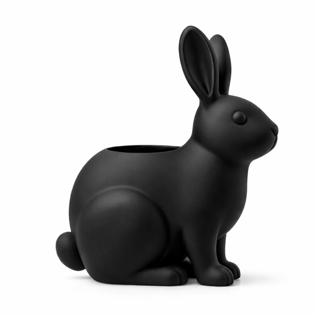 Modern decorative flowerpot in the shape of a rabbit in black