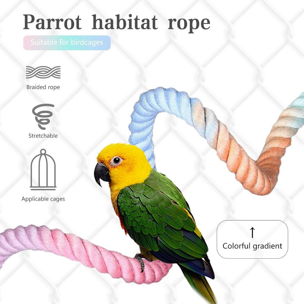 2pcs Gradient Colorful Bird Rope Perch Stand,Bird Cage Climbing Rope Toys Accessories,Bendable Climbing,Parakeet Lovebirds Cockatiels Budgies Play