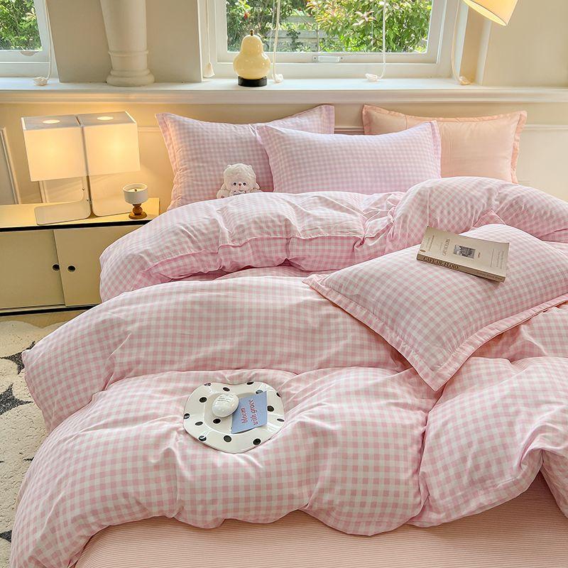 

Однотонный пододеяльник Набор из четырех предметов Пододеяльник из стиранного хлопка Простыня цельная Двуспальный Двухпредметный Нехлопковый Чистый хлопок 150x 200 single quilt cover Heart Powder