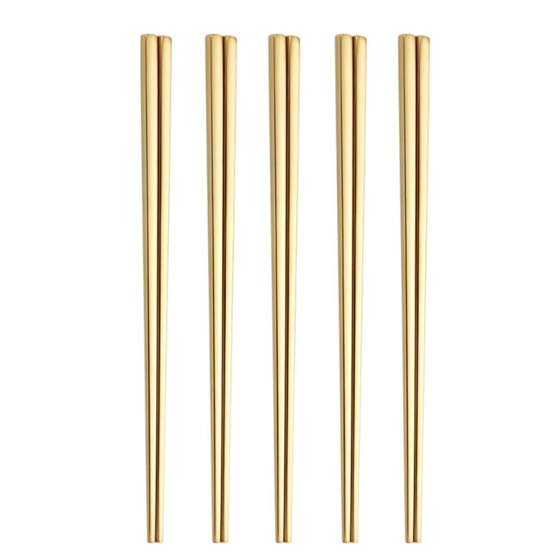 5 Paar Edelstahl-Essstäbchen mit Titanbeschichtung Spülmaschinenfest Ergonomischer Griff Metall-Tafelgeschirr