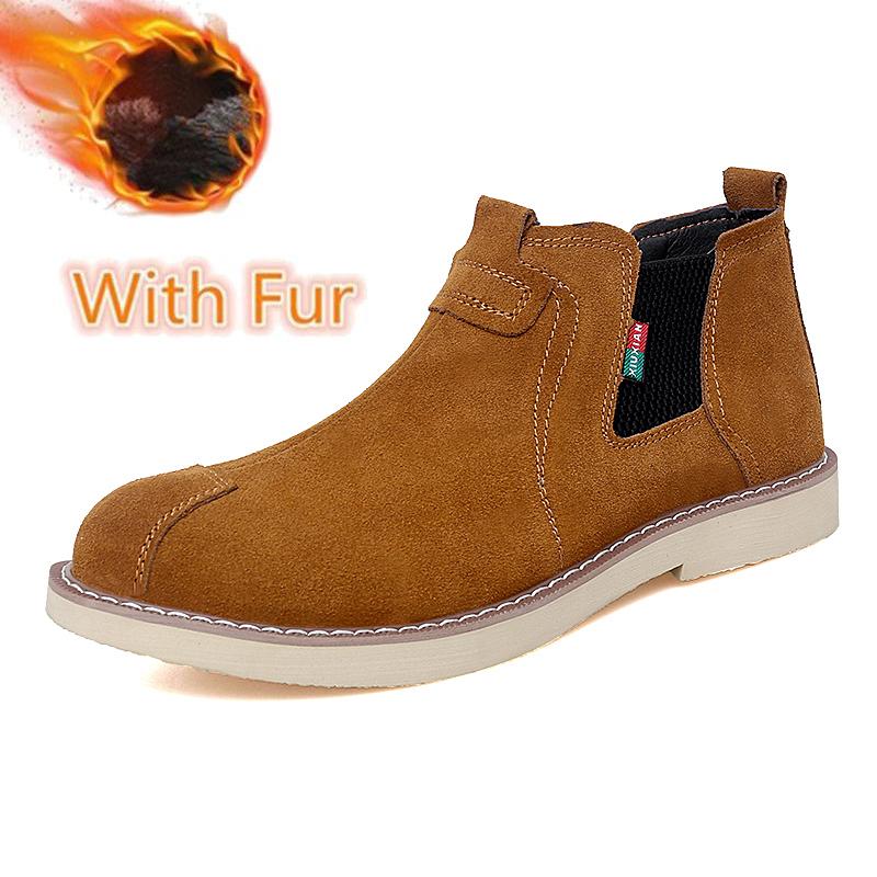 Fashion Suede Leather Chelsea Boots Winter Shoes Plush Warm Footwear New Fashion Slip on Mens Ankle Boots Non-Slip Leisure Walk Shoes