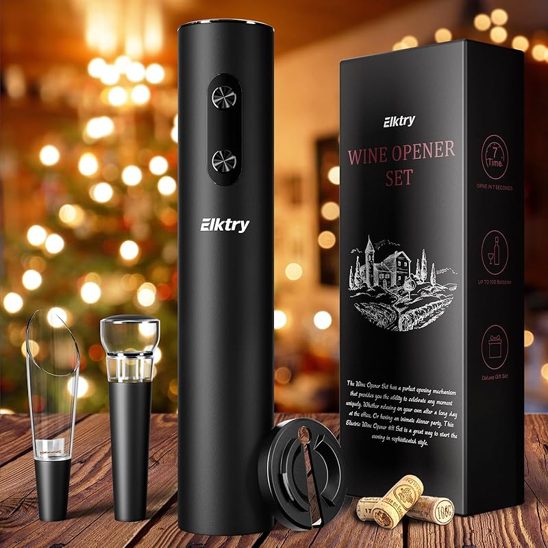 Electric Wine Opener, Electric Wine Bottle Opener,Battery Operated Wine Bottle Openers with Foil Cutter, Wine Pourer&Vacuum Stoppers,Christmas Gift Battery