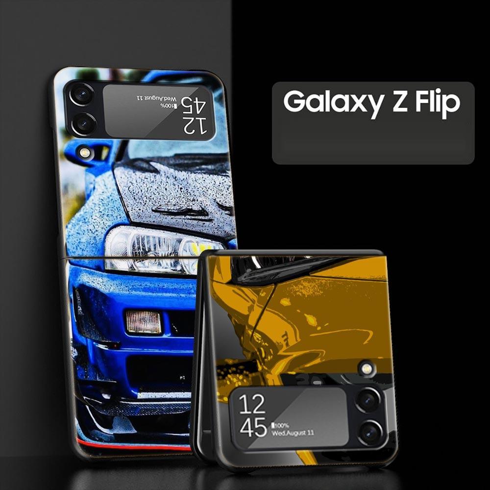 For Samsung Galaxy Z Flip 3 4 5 Hard Black Folding PC Phone Case Blue Red JDM Sport Car Luxury For Samsung Z Flip3 Back Cover