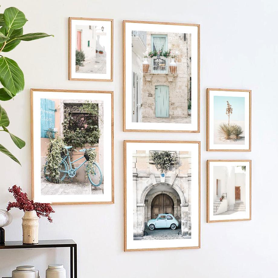 Santorini Beach nadmorskie miasto krajobraz plakatykwiaty rower obraz ścienny na płótnie i drukuje obraz do wystroju salonu