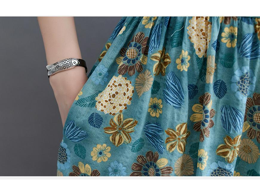 2025 Mori Girl Pastoral Cotton Linen Floral Sleeveless Plus Size Dress