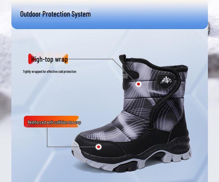Wysokie śniegowce dziecięce z polarową podszewką: Antypoślizgowe Zimowe Buty ze Stalowymi Pazurami dla Chłopców i Dziewcząt