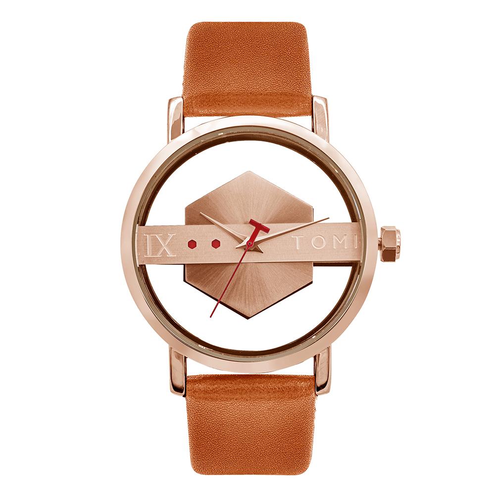 Fashionable and Minimalist Men's Leather Watch Strap Personalized Hollow Perspective Glass Bottom Cover Quartz Watch