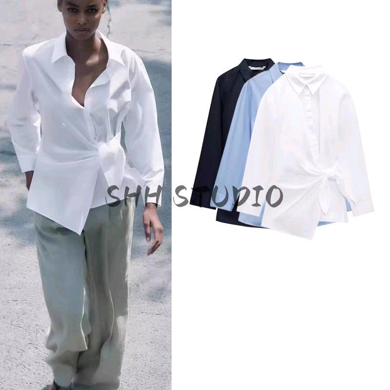 Spring New Women's Clothing Lapel Long Sleeves Double Breasted Poplin Shirt 9479306 9479242 9479282