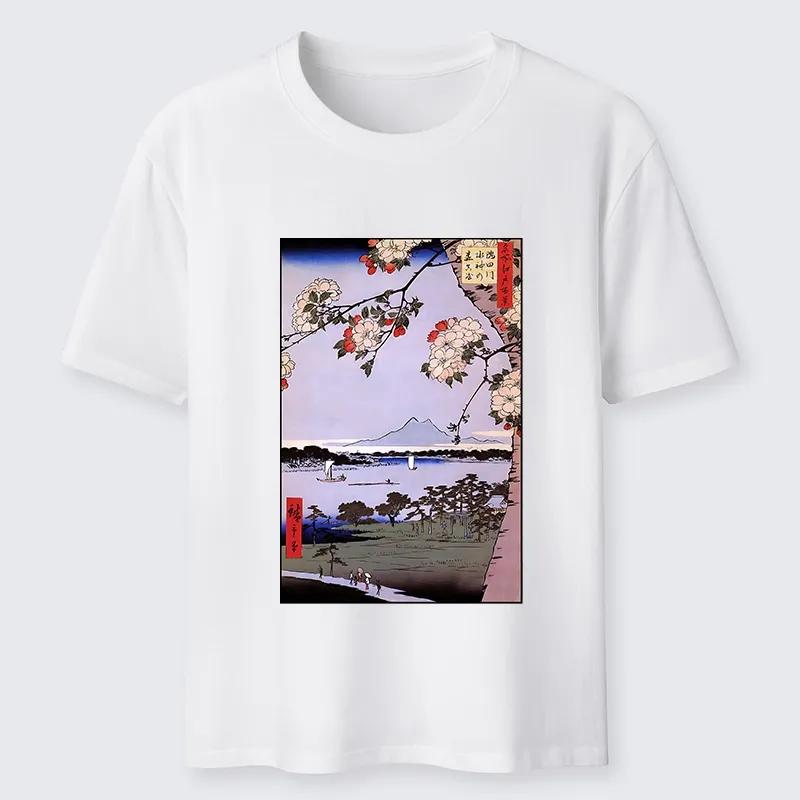 

Japanese Print Sakura and Fuji TShirt Unisexs and Womens Summer Cotton Clothing Harajuku Fashion Round Neck Short Sleeve Top S