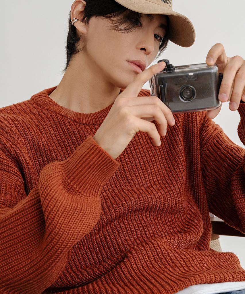 LEMAIN SECOND Oversized Voluminous Washable Crew Neck Hazzi Knit [Brick]