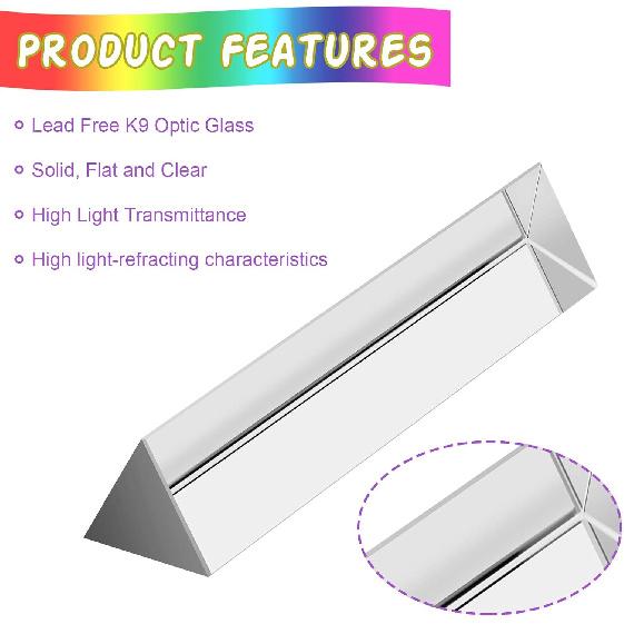 Coitak 6 Inch Optical Glass Triangular Prism, Crystal Triangular Prism for Teaching Light Spectrum Physics, Photo Photography Prism Tool