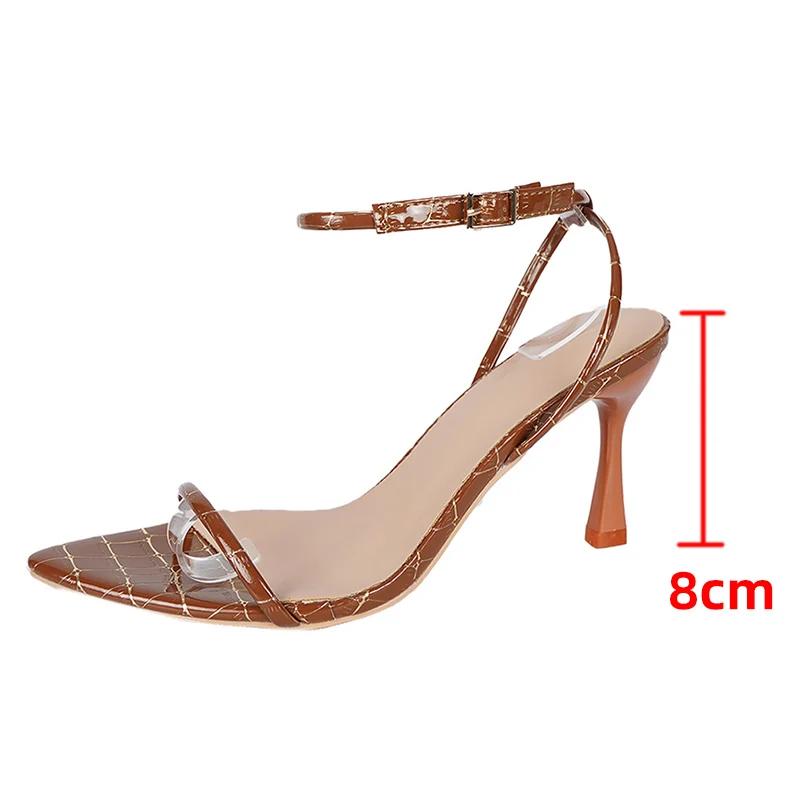 Fashion Sexy Pointed Toe Stiletto Heel Sandals for Women Summer Fashion Ankle Strap Party Dress Shoes Woman Elegant High Heels Sandalias