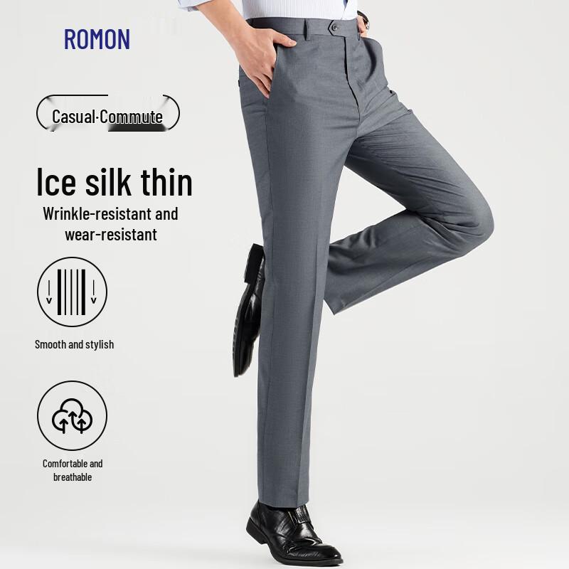 Luomeng Men's Anti-wrinkle Non-iron Straight-Leg Suit Trousers