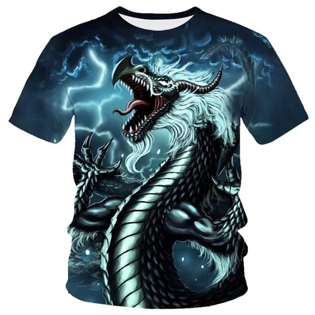 3D Dragon Print T-shirt Herr Mode Streetwear T-shirt Harajuku Cool Animal Shirt Anime kortärmade toppar T-shirts