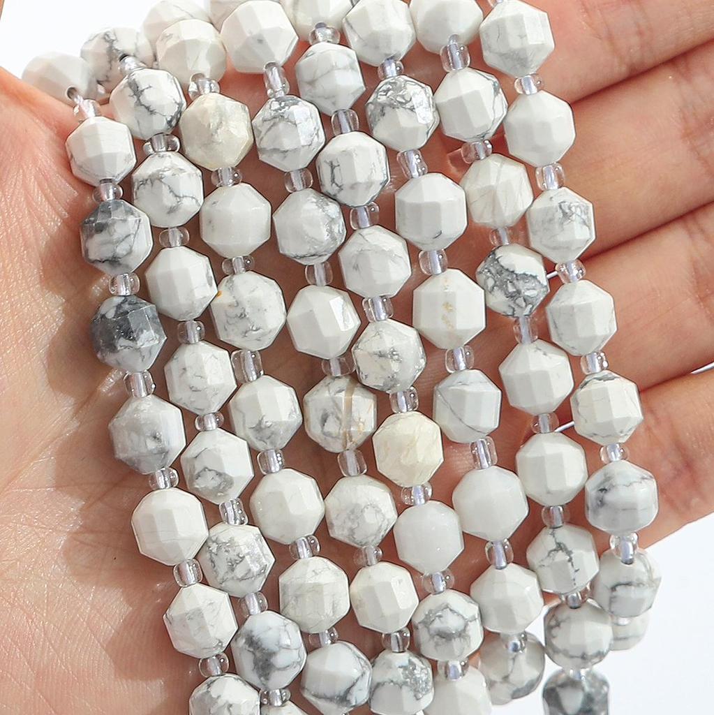 Faceted Natural Stone Spacer Beads, 8/10mm 15” Strand Loose Beads for DIY Jewelry
