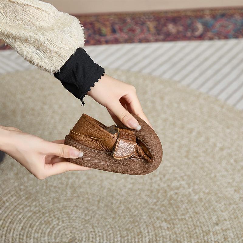 The first layer of cowhide retro genuine leather women's head summer new flat-bottomed Velcro hollow women's casual shoes