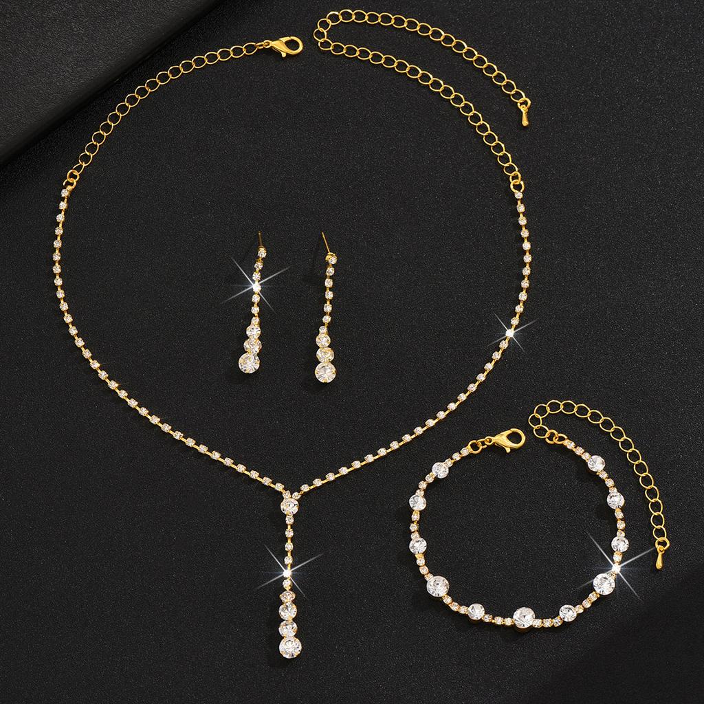 Simple Bridal Jewelry Set, Decoration, Light Luxury Zircon Necklace, Earrings, Bracelet Set, Multi-Color Selection