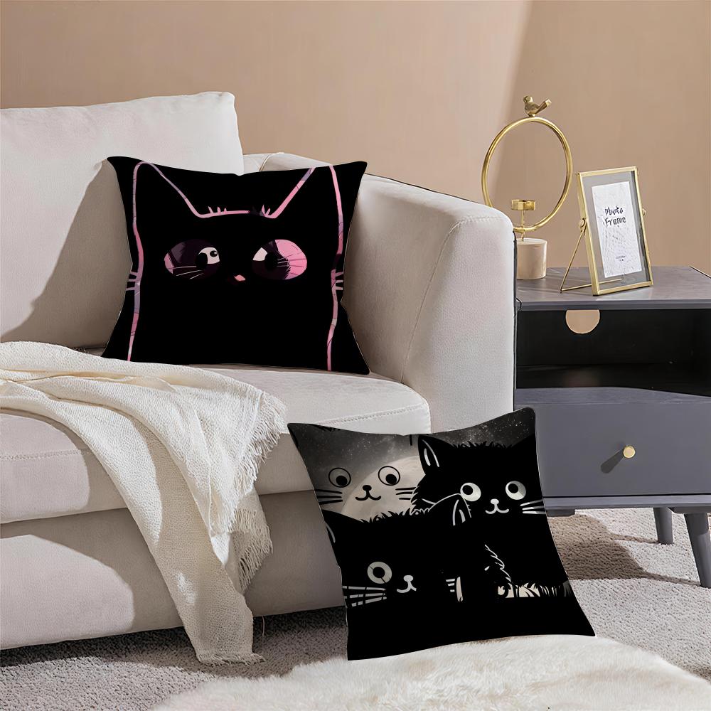 New Little Black Cat Cute Couple Cushion Cover Anti-dustmite Pillowcase Invisible Zipper Silky Short Plush Sofa Cushion Cover