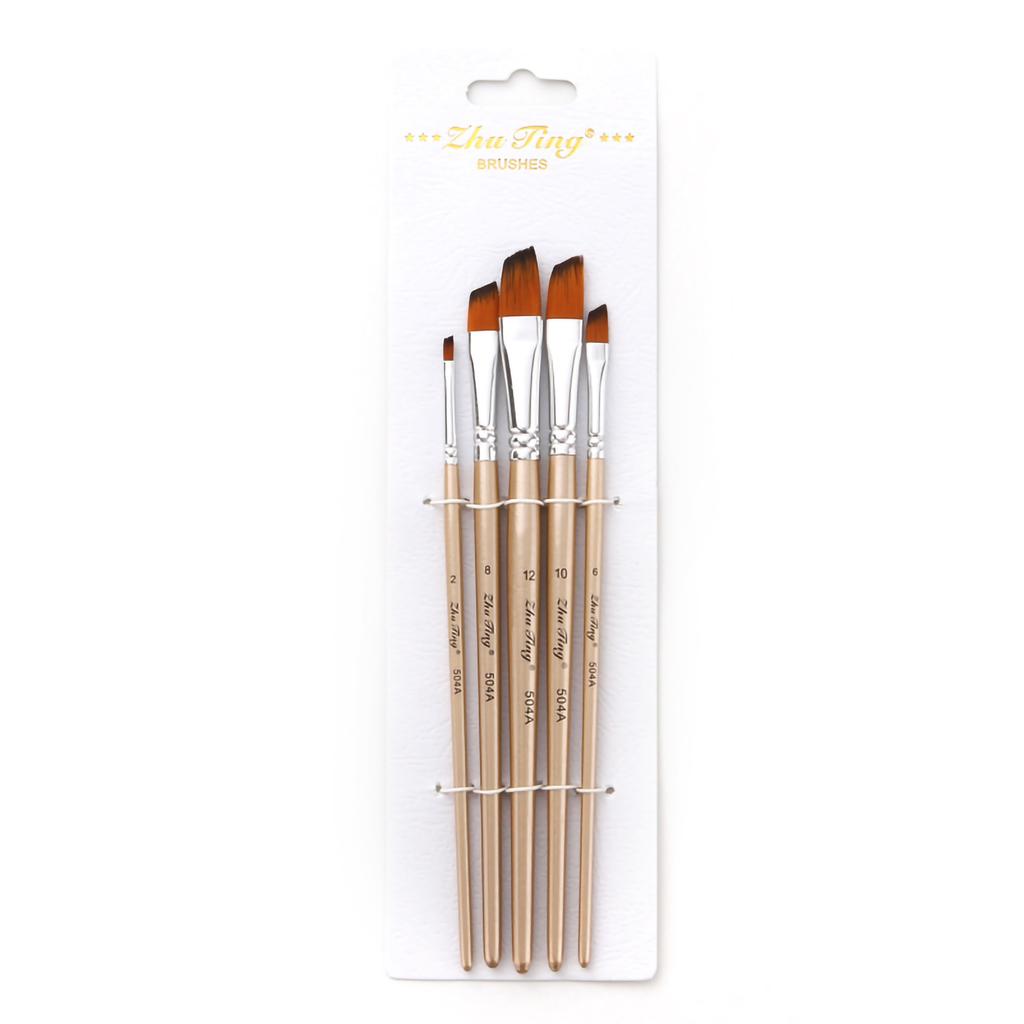 5pcs Filbert Tip Paint Brushes Set Nylon Hair Wooden Handle Artists Paintbrushes for Children Adults Beginners for Acrylic Oil Watercolor Gouache Nail