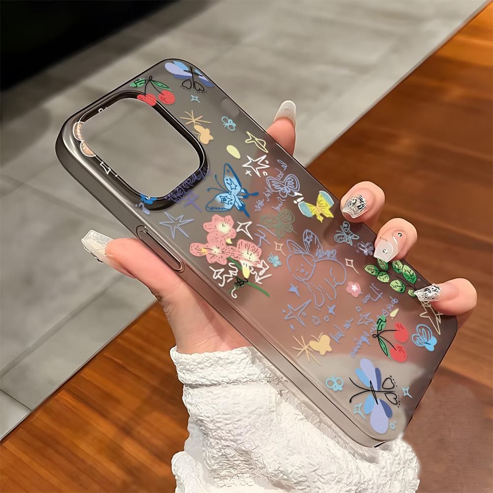 

Чехлы для мобильных телефонов iPhone 11 13 15 Pro Max 12 14 Pro Max Чехол для iPhone 16 15 Plus 13 Pro 12 Матовая текстура с рисунком в виде мультяшных цветов iPhone 16 Pro Max чёрный