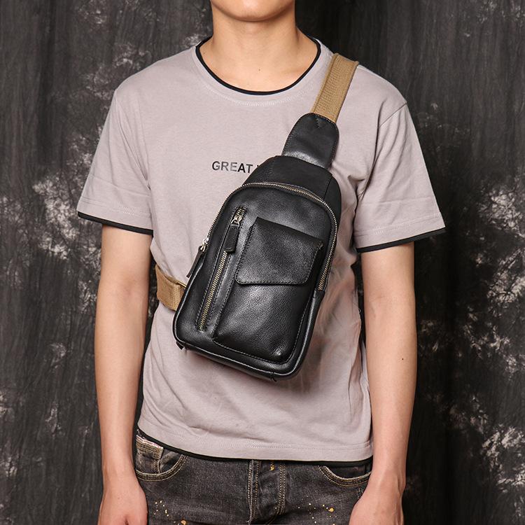 Leather Men'S Bag Women'S Cowhide Close-Fitting Usb Port Breast Bag Soft Leather Shoulder Backpack Large-Capacity Messenger Bag