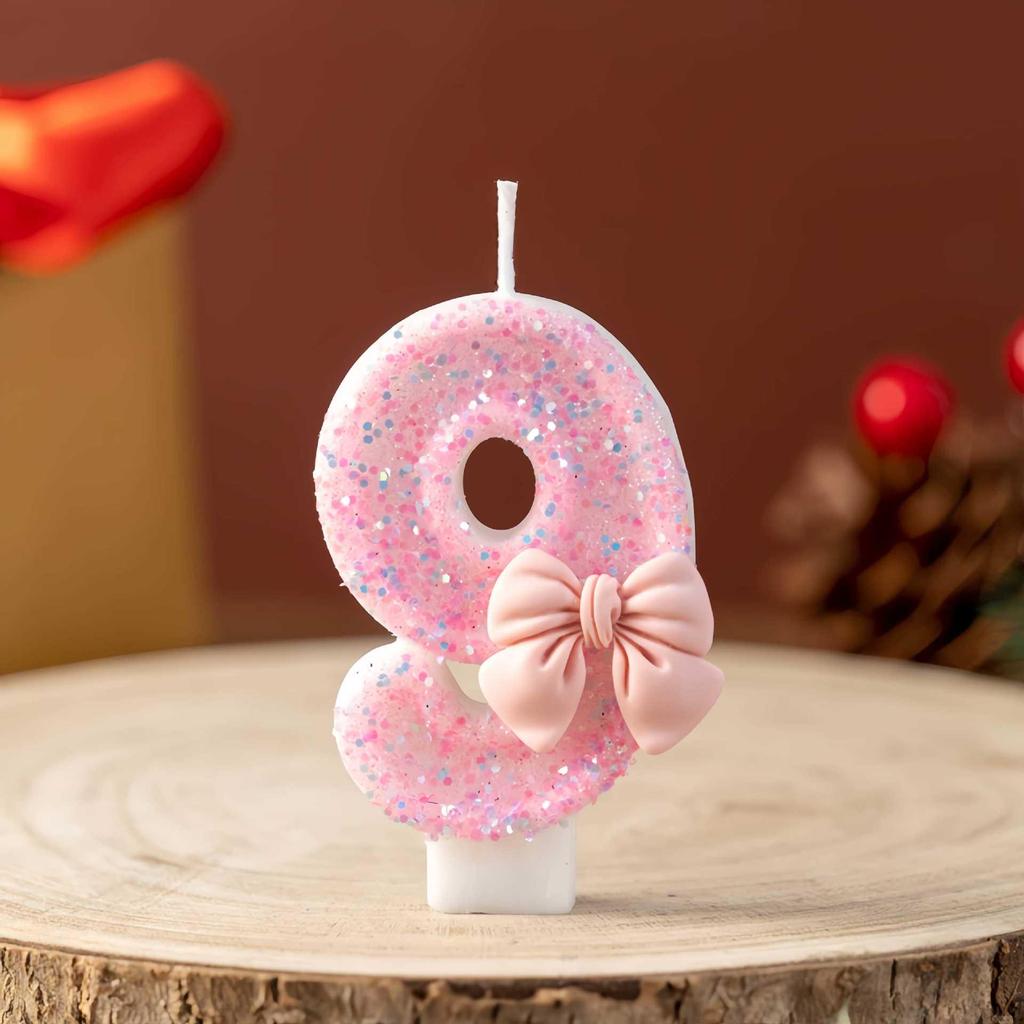 Cute Princess Pink Bow Birthday Candle Cake Decoration