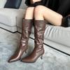 Petite Pointed Toe Over the Knee Stiletto Heel Leather Boots for Women - High Shaft Fashion Style