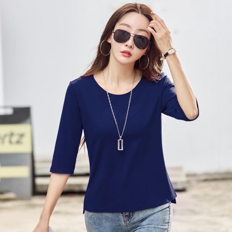 

Осенняя женская однотонная футболка с круглым вырезом и длинным рукавом XXXL синий