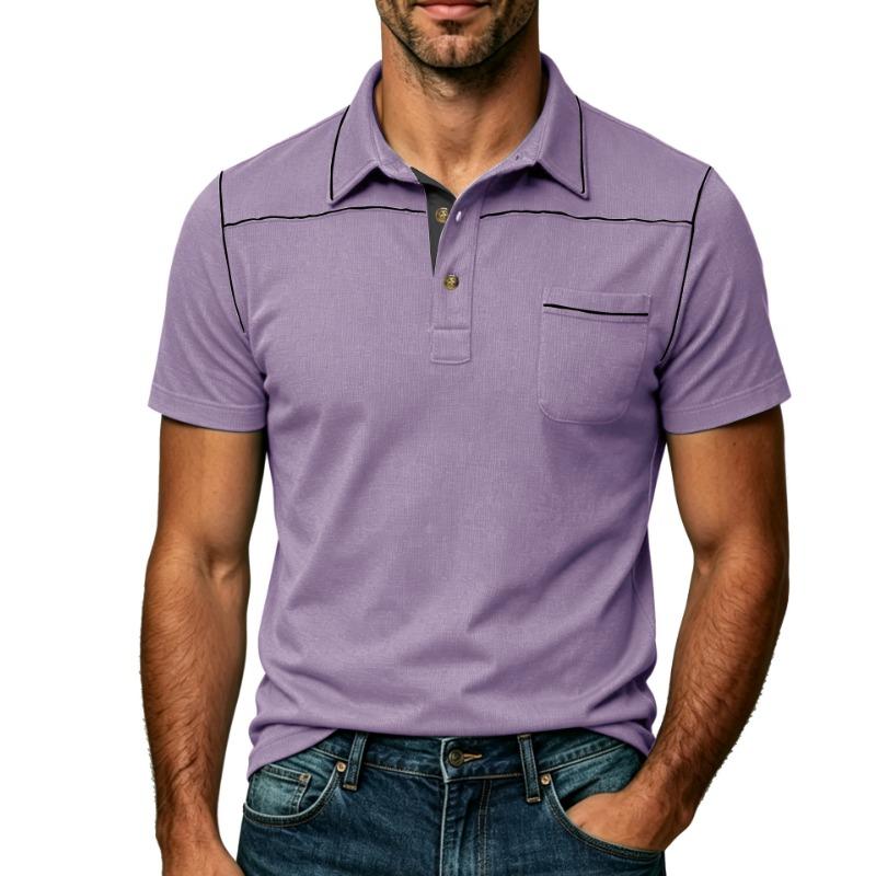 Mens Plus Size Fashion Turn Down Collar Short Sleeve Pocket Polo Shirt