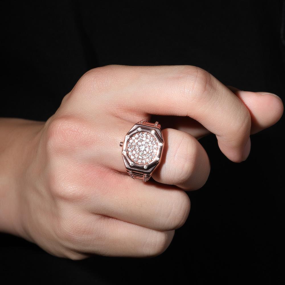Hip Hop Punk AP Watch Ring Copper Inlaid Zircon ins Style Personality Trend Men's Ring