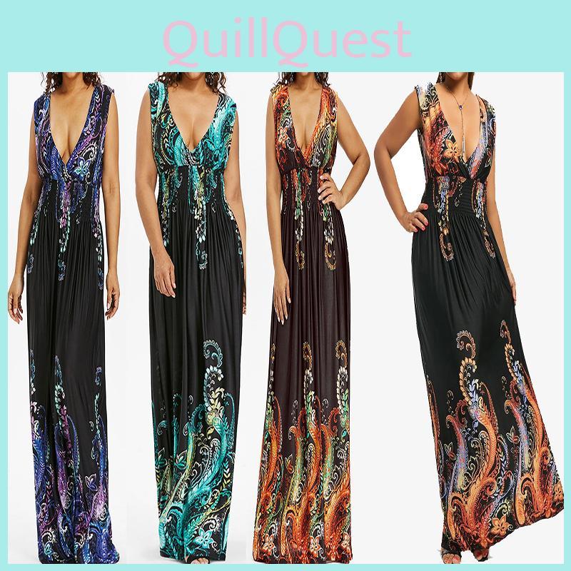 Elegant Women Dress Sleeveless V Neck Evening Party Gown Maxi Long Dress