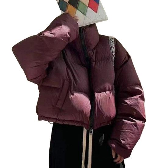 Autumn and Winter Women Plus Size Thin Padded Thickened Outerwear Warm Short Stand Up Collar Loose Zip Paragraph Bread Clothing Outerwear