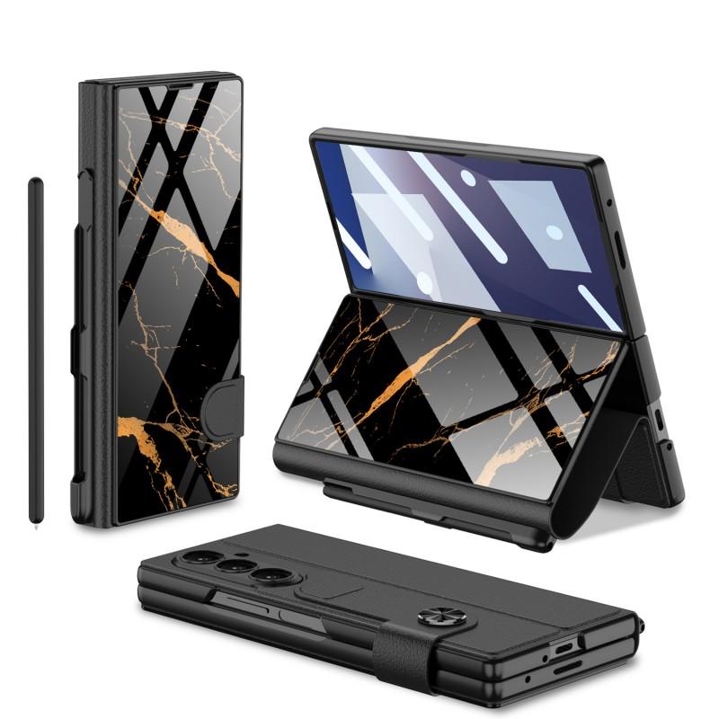 Galaxy Z Fold7 Flip Cover Case With Pen Slot Protective Leather Shell Men Stylish Foldable Phone Accessory