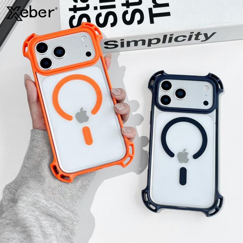 Four Corner Anti-fall Magnetic Acrylic Case For iPhone 17 16 15 14 13 12 Pro Max Plus Clear For Magsafe Wireless Charge Cover